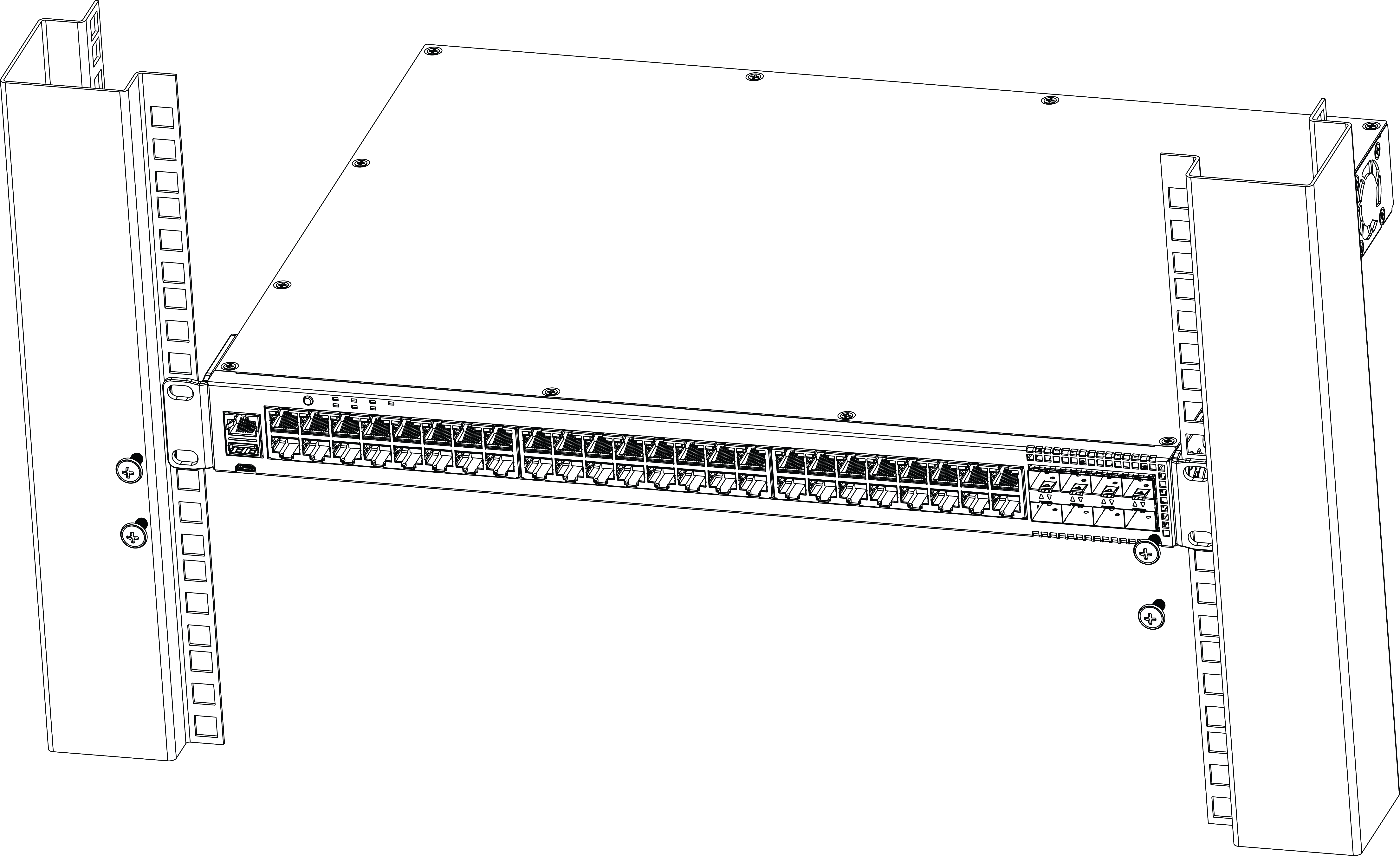 Flush-Mount: Mounting in a Two- or Four-Post Rack for models 5320-48T-8XE and 5320-48P-8XE