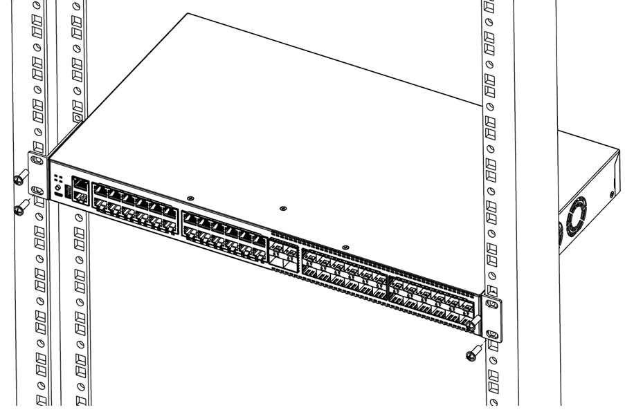 Flush-Mount: Mounting in a Two- or Four-Post Rack for models 5320-24T-4X-XT and 5320-24T-24S-4XE-XT