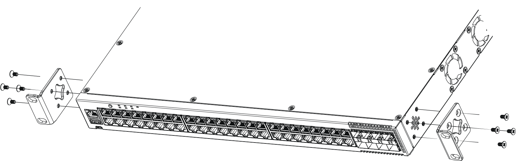 Attaching short ears to models 5320-48P/T and 5320-24P/T for a flush-mount