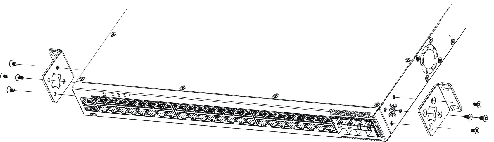 Attaching short ears to models 5320-48P/T and 5320-24P/T for a mid-mount