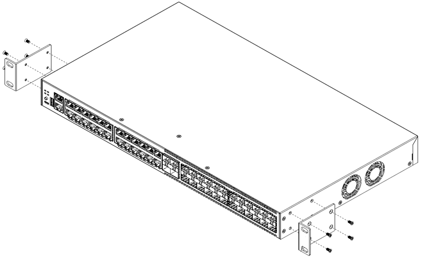 Attaching mounting ears to 5320-24T-4X-XT and 5320-24T-24S-4XE-XT models for a flush mount