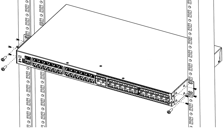 Mid-Mount: Mounting in a Two- or Four-Post Rack for 5320-24T-4X-XT and 5320-24T-24S-4XE-XT switches