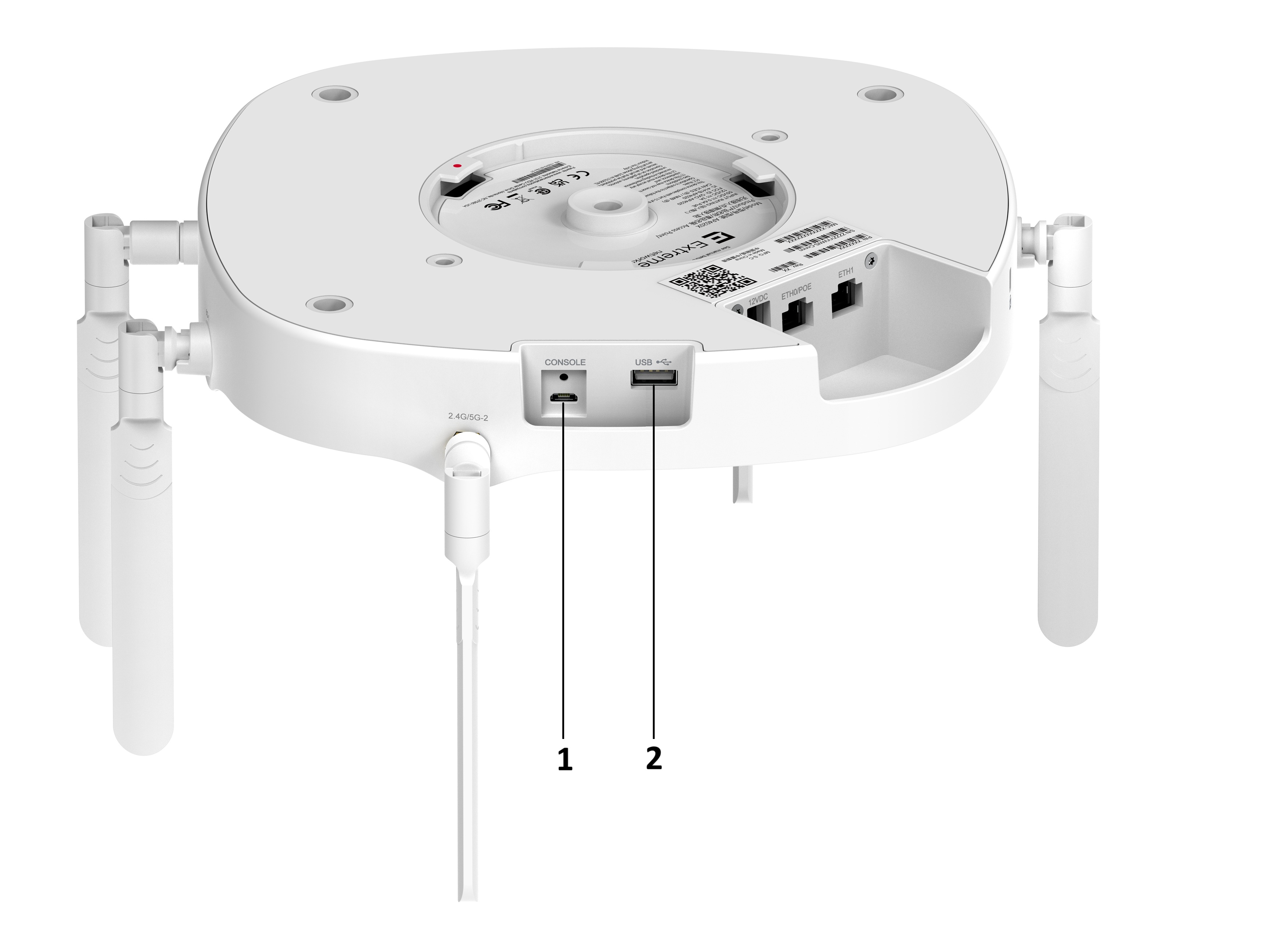 AP4020X front ports from left: Console port followed by the 2.0 USB type A port. AP4020X front ports from left: Console port followed by the 2.0 USB type A port.