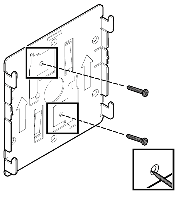 Metal bracket with four feet on each edge of the bracket pointing up