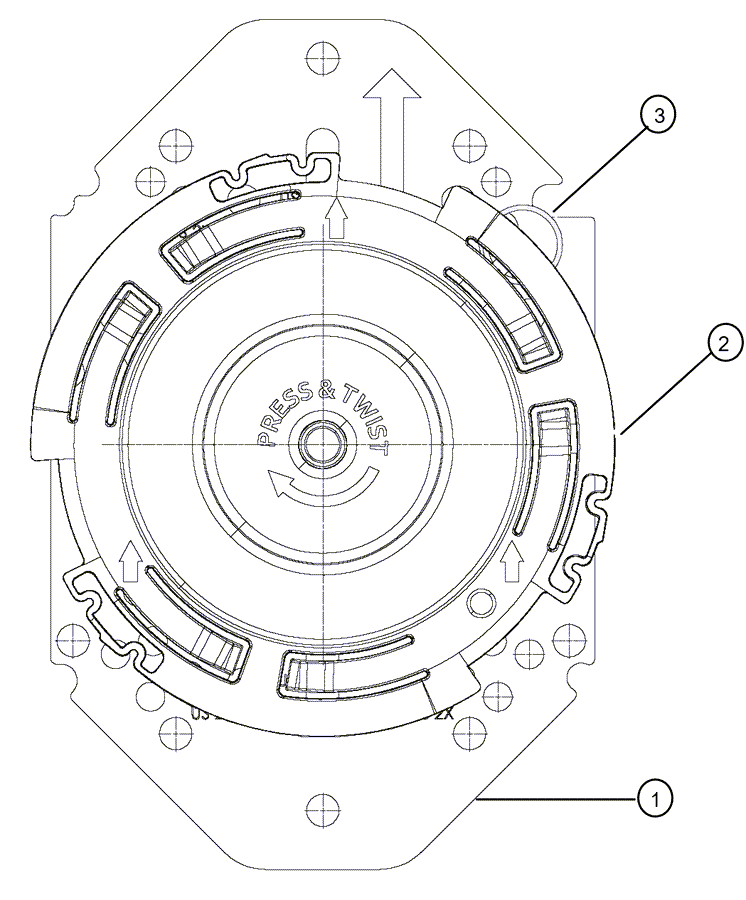 Plastic part of the junction box attached to the metal part highlighting various parts of the accessory.