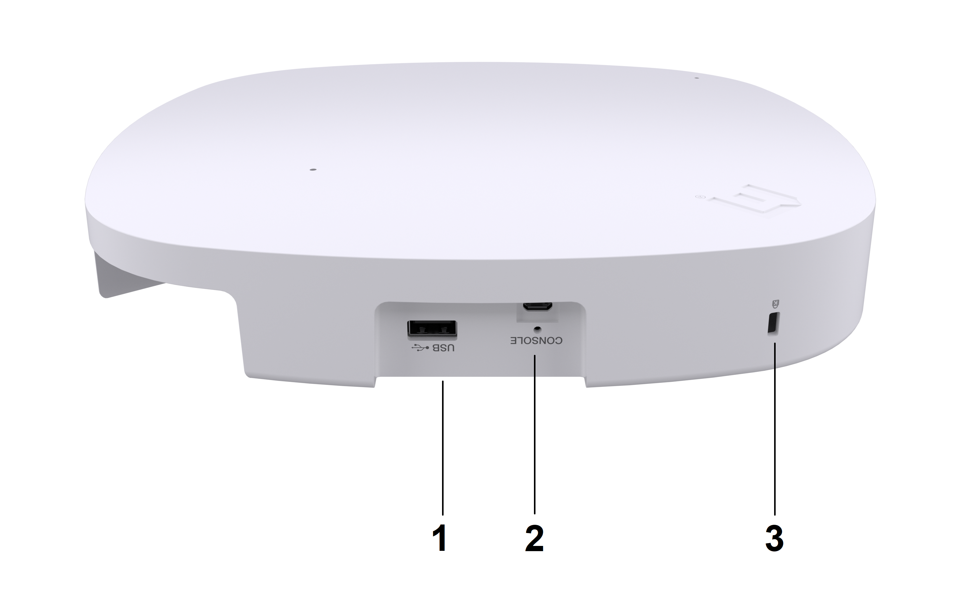 AP5020 ports. From left to right, USB port, Console port, and Kensingston security slot.