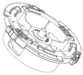 Plastic circular bracket with a center pointer to hold the access point in place.