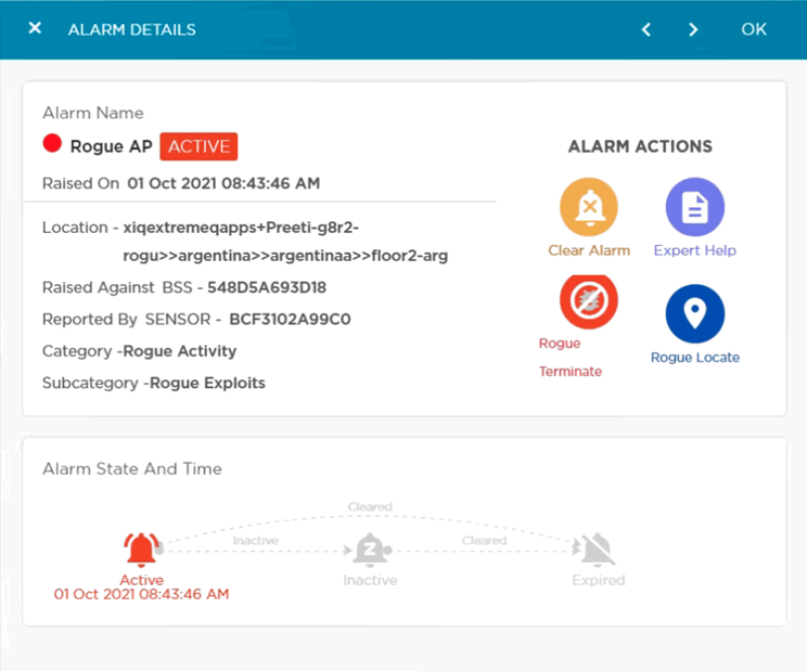 Alarm Details window Alarm Details window