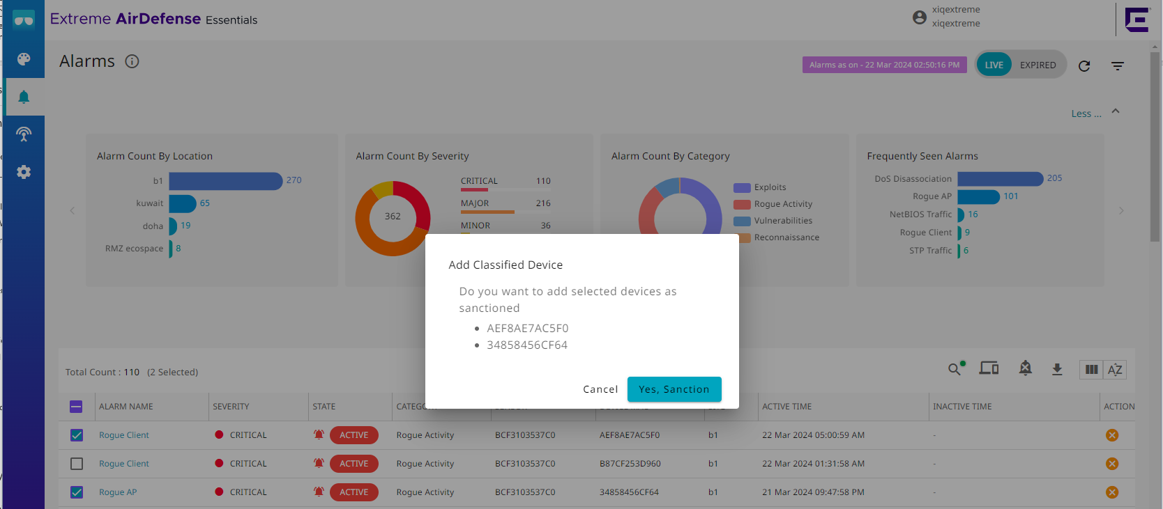 Manually Classify Rogue Devices Confirmation Prompt