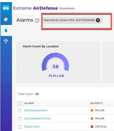 Alarms per sensor