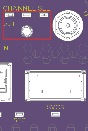 Location of the QSFP-DD Sub-channel Selector Button and LEDs.