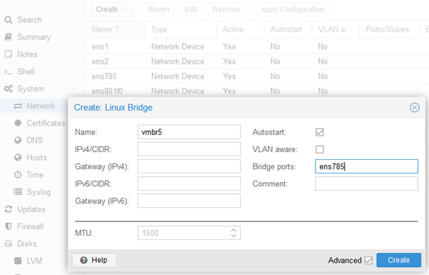 Linux bridge drop-down list box screen