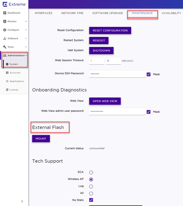 Flash memory maintenance screen with maintenance option selected.