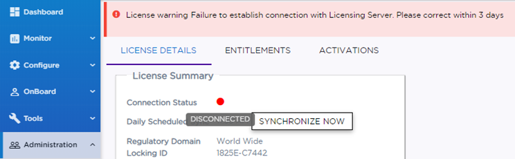 Connection failure message displays when Permanent Licensing is applied. There is not connection to licensing server.