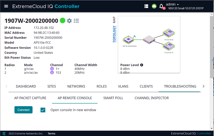 Remote console for a selected AP