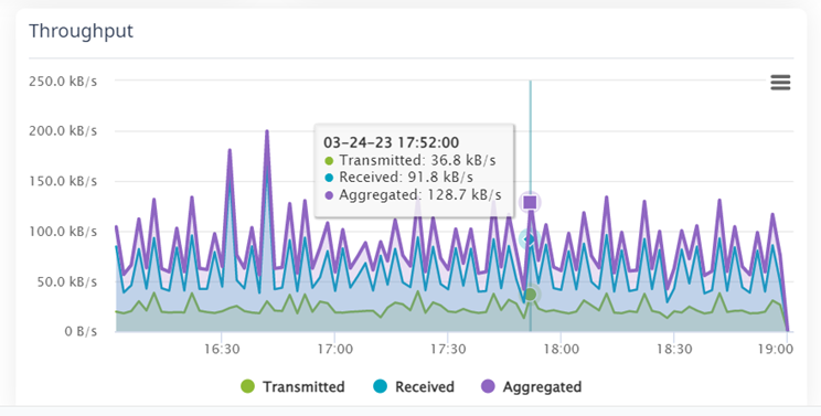 Throughput aggregate values display for a selected physical port.