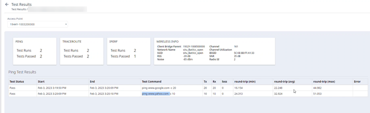 Details for a wireless AP Service Test