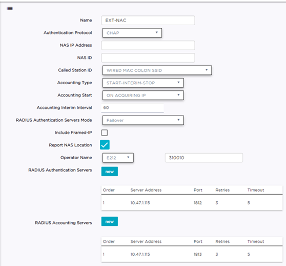 AAA Policy for CWA — RADIUS Server definition