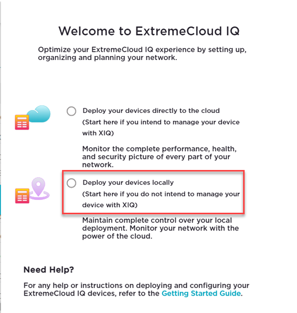 ExtremeCloud IQ Welcome Dialog