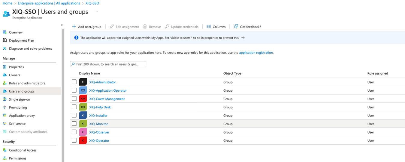 Azure - ExtremeCloud IQ User Groups Displayed in Azure