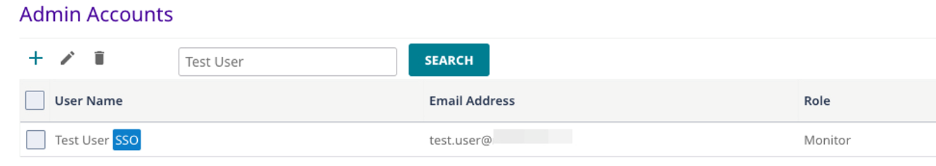 Admin Accounts List Shows User and Assigned Role