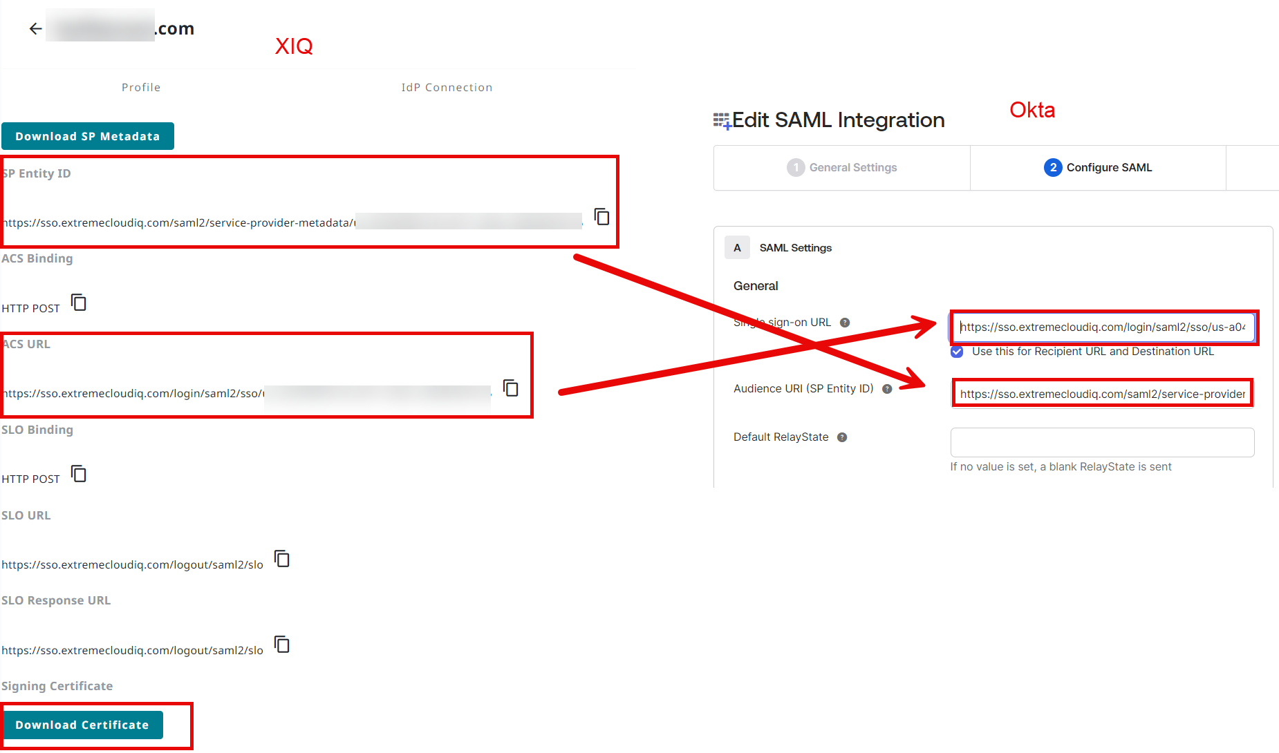 Okta - Replace Temporary Data for Single Sign-On URL and Audience URI