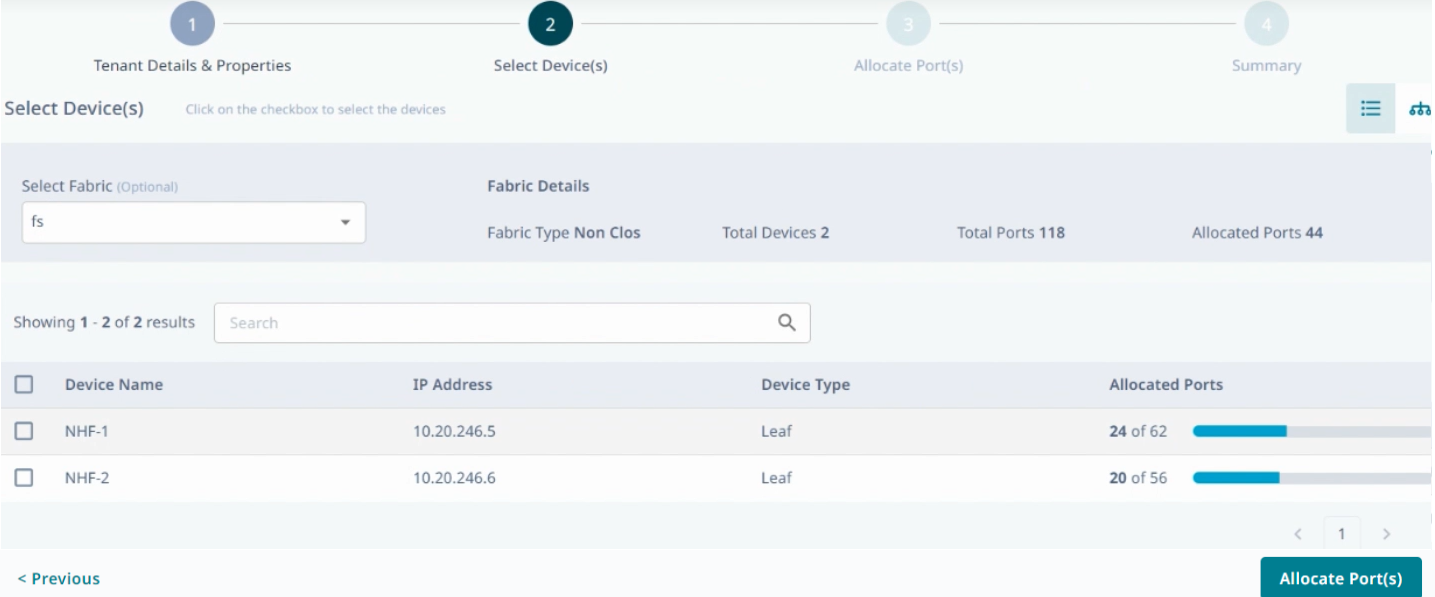 select devices for tenant creation