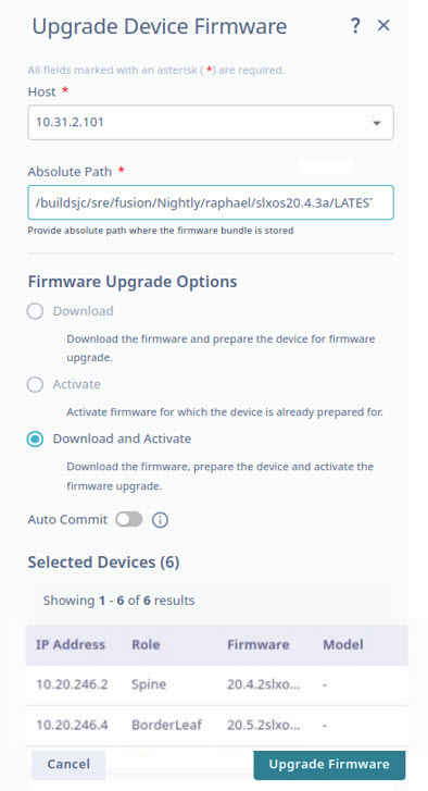 Upgrade Device Firmware Window