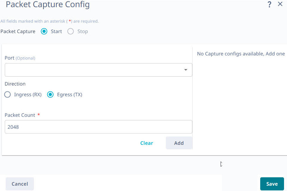 Packet capture config window