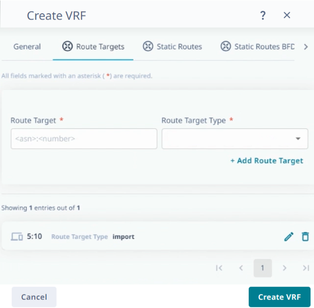 route targets tab