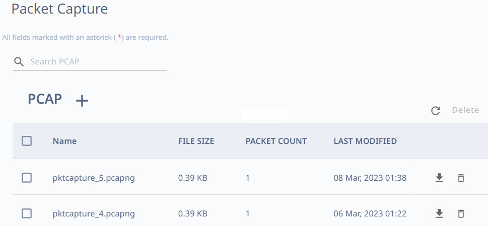 Packet capture file list