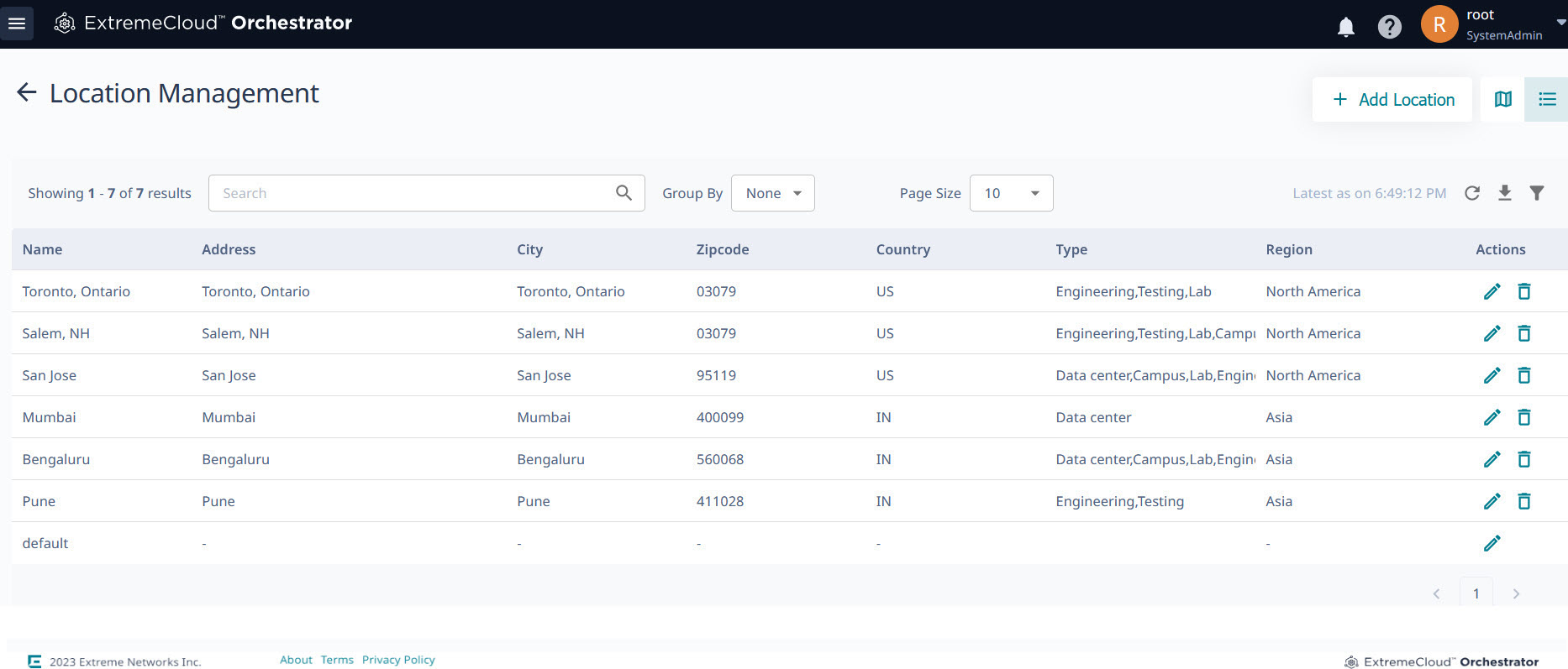 Location Management lists locations