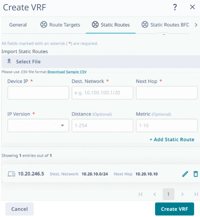 static routes tab