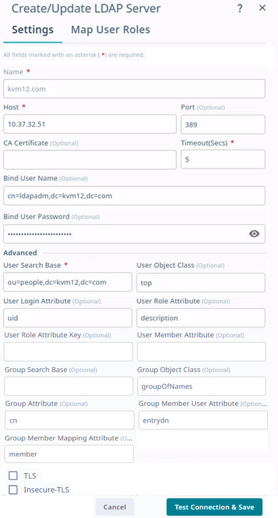 Create or update LDAP server window