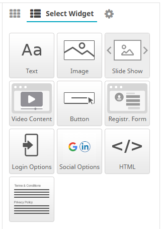 Create Splash Template - Select Widget Options