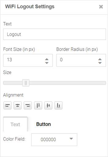 Create Splash Template - Logout Button Settings Panel