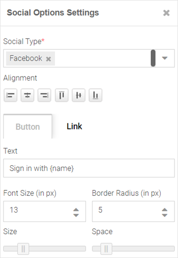 Create Splash Template - Social Options Settings Panel