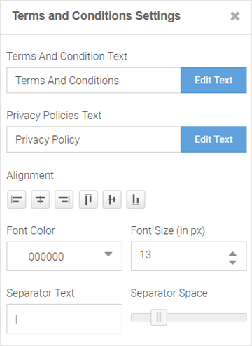 Create Splash Template - Terms And Conditions Settings Panel