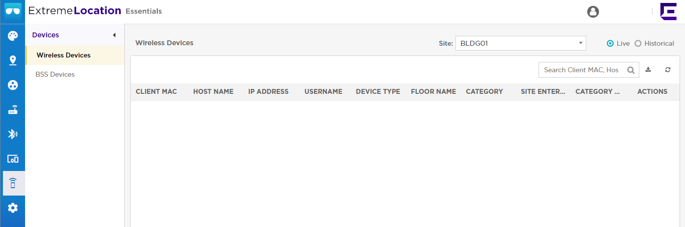 Screenshot of the ExtremeLocation Essentials Devices default display Screenshot of the ExtremeLocation Essentials Devices default display