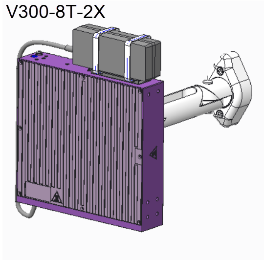 V300-8T-2X VESA mounting top view with VESA protruding from the wall, PSU attached to the rear, with cable ties around PSU