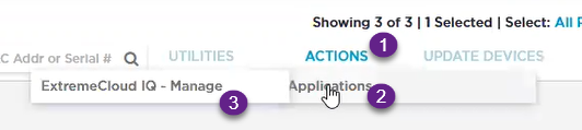 Actions Menu ExtremeCloud IQ