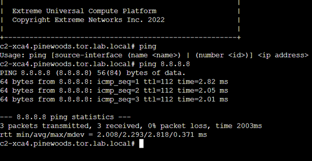 Example ping command