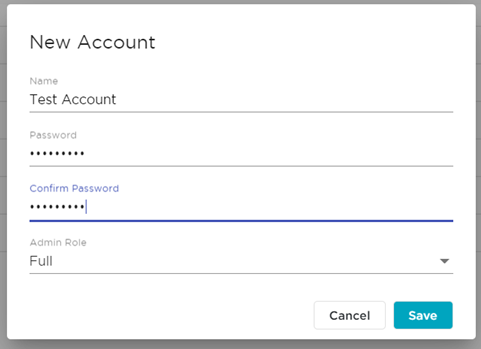 New Account details dialog