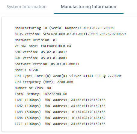 Manufacturing Information