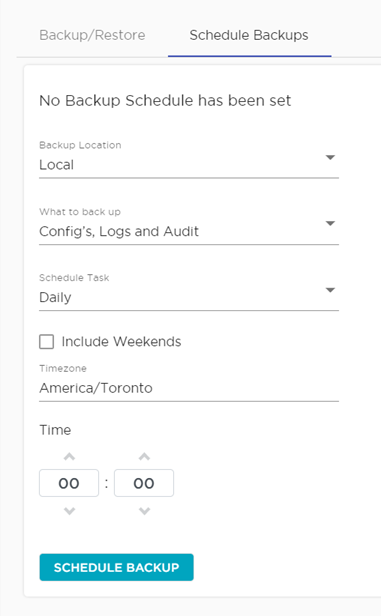 Schedule Backup dialog with settings