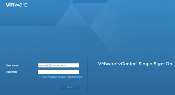 vSphere Login Screen