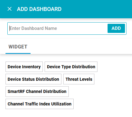 Add dashboard screen with dashboard name field and widgets drag and drop options