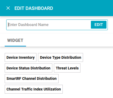 Edit dashboard screen with edit dashboard field and widget options