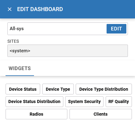 Edit dashboard screen with edit dashboard field and widget options