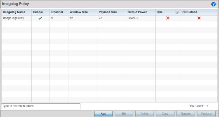 Imagotag policy screen with imagotag policy enabled. The channel is 9, window size is 12, ans payload size is 25.